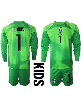 Frankrike Hugo Lloris #1 Målvakt Replika Borta Kläder Barn VM 2022 Långärmad (+ byxor)